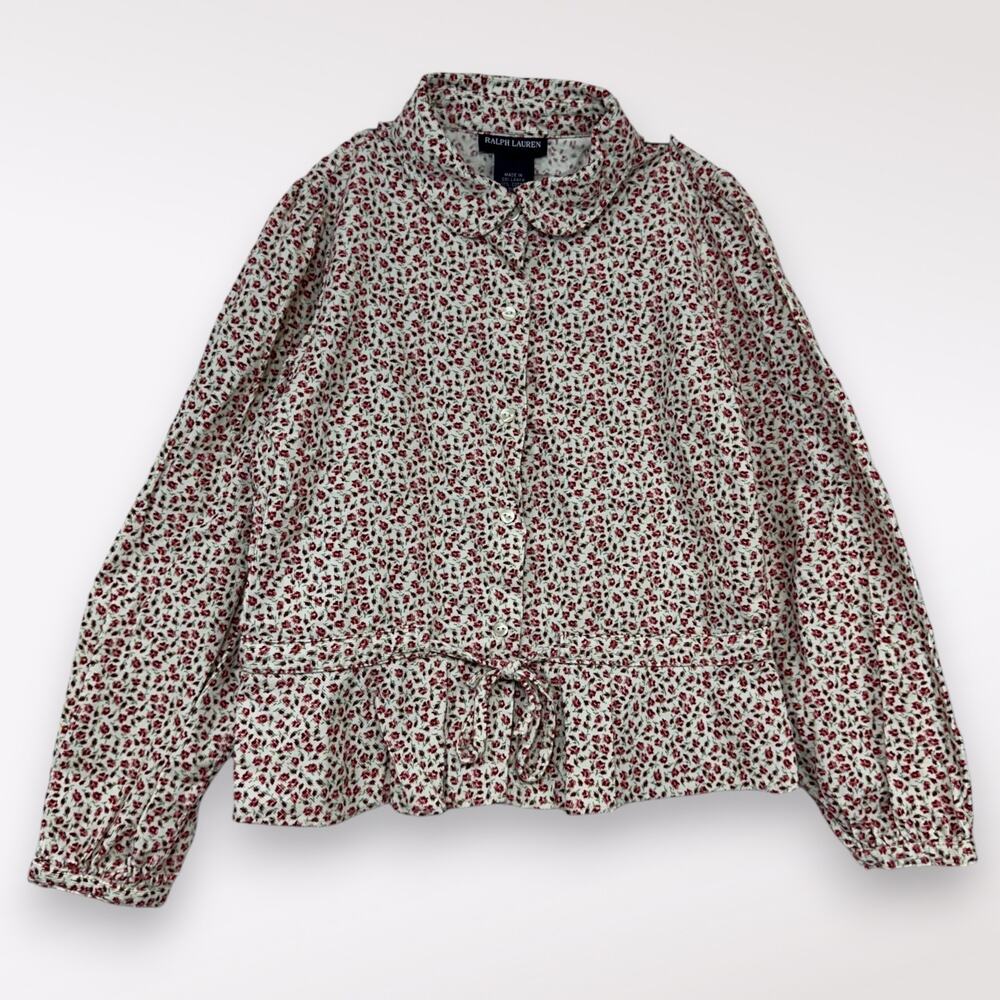 Ralph Lauren Girls 6 Tied Long Sleeve Shirt Cotton Floral Corduroy Valentines